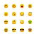 Rounded Emoji Icons Set of smile emotional face, nerd, sleep