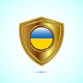 Rounded flag of Ukraine with glossy gold shield Royalty Free Stock Photo