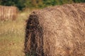 Rounded Hay Bale In Front Of Blue Sky, Hay Bale, Hay Bales, Rounded Hay Bales Royalty Free Stock Photo