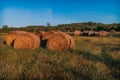 Rounded Hay Bale In Front Of Blue Sky, Hay Bale, Hay Bales, Rounded Hay Bales Royalty Free Stock Photo