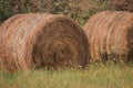 Rounded Hay Bale In Front Of Blue Sky, Hay Bale, Hay Bales, Rounded Hay Bales Royalty Free Stock Photo