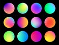 Rounded holographic gradient sphere button. Multicolor fluid circle gradients, colorful soft round buttons or vivid Royalty Free Stock Photo