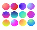 Rounded holographic gradient sphere. Multicolor green purple yellow orange pink cyan fluid circle gradients, colorful Royalty Free Stock Photo