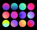Rounded holographic gradient sphere. Multicolor green purple yellow orange pink cyan fluid circle gradients, colorful Royalty Free Stock Photo