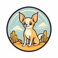 Rounded Logo Illustration Of Chihuahua Sitting In Desert