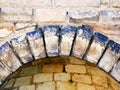 Rounded old brickwork. Fragment of brickwork in the monastery