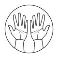 Rounded a palmist / palmistry with two human hands line art icon fo apps or websites