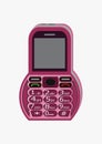 Rounded, pink mobile phone vector graphic design, having a numeral keypad