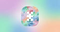 Rounded rectangle of watercolor puzzle pieces on gradient background autism Royalty Free Stock Photo