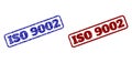 ISO 9002 Blue and Red Rounded Rectangle Stamps with Grunged Surfaces