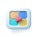 3D Play Button with Colorful Content Grid Icon Royalty Free Stock Photo