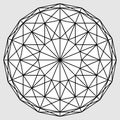 Rounded shape with triangles grid segments. Polygon mesh sphere, sacred geometry. Mandala circle ornament. Vector