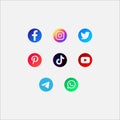 Rounded social media icons, Facebook, WhatsApp, Twitter, Instagram, YouTube, Pinterest, tiktok icons set for designers