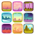 Rounded square app icons with nature landscapes