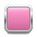 Rounded square pink metal button isolated on a white background. Blank template with copy space.