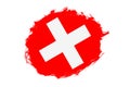 Rounded stain stroke brush textured national flag of Switzerland on white background