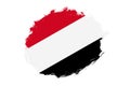 Rounded stain stroke brush textured national flag of Yemen on white background