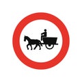 Rounded traffic signal in white and red, isolated on white background. Entry prohibited for animal traction vehicles
