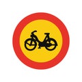 Rounded traffic signal in yellow and red, isolated on white background. Temporary entry prohibited for mopeds