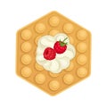 Rounded Waffle with Textured Surface and Creamy Topping with Raspberry Vector Illustration