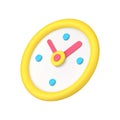 Rounded yellow alarm clock with time arrows 3d icon vector illustration
