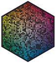 Vector color palette. Many different color circles in shape of hexagon pattern