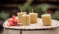 Decorative candles made of beeswax. Group bee candles.
