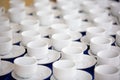 roup of empty Many rows of white ceramic coffee or tea cups