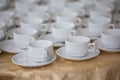 roup of empty Many rows of white ceramic coffee or tea cups