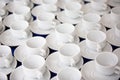 roup of empty Many rows of white ceramic coffee or tea cups Royalty Free Stock Photo