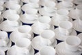 roup of empty Many rows of white ceramic coffee or tea cups