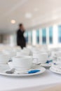 roup of empty Many rows of white ceramic coffee or tea cups