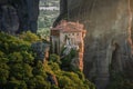 Roussanou monastery at Meteora at sunset Greece Royalty Free Stock Photo