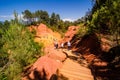 Roussillon, France - June 14, 2018. Ochre Path through the Red Cliffs of Roussillon Les Ocres