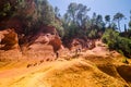 Roussillon, France - June 14, 2018. Ochre Path through the Red Cliffs of Roussillon Les Ocres