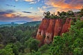 Roussillon, Provence, France: landscape at dawn of the ochre rocks and the valley in the nature park of Luberon