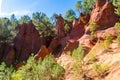 Roussillon, red rocks of Colorado colorful ochre canyon in Provence, France Royalty Free Stock Photo