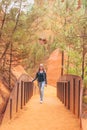 Roussillon, Vaucluse/France - September 25, 2018: Attractive cute blonde travels around Roussillon