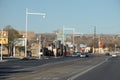 Route 66 in ALbuquerque, NM, facing west in the early morning with motel signs.