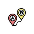 Route, A, B, map icon. Simple color with outline vector elements of navigation icons for ui and ux, website or mobile application Royalty Free Stock Photo