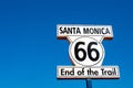 Route 66 End of the Trail sign, a historical marker by the Santa Monica pier symbolizing the western end of the iconic U.S. Royalty Free Stock Photo