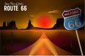 Route 66 and the Grand Canyon desert landscape illustration.