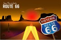 Route 66 and the Grand Canyon desert landscape illustration.