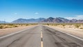 Route 66 highway road at midday clear sky desert mountains background landscape