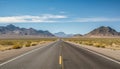 Route 66 highway road at midday clear sky desert mountains background landscape Royalty Free Stock Photo