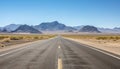 Route 66 highway road at midday clear sky desert mountains background landscape Royalty Free Stock Photo