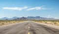 Route 66 highway road at midday clear sky desert mountains background landscape Royalty Free Stock Photo