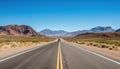 Route 66 highway road at midday clear sky desert mountains background landscape Royalty Free Stock Photo