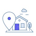 Route Icon with a map pin and and a house. Property Navigation, House Location