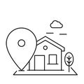 Route Icon with a map pin and and a house. Property Navigation, House Location